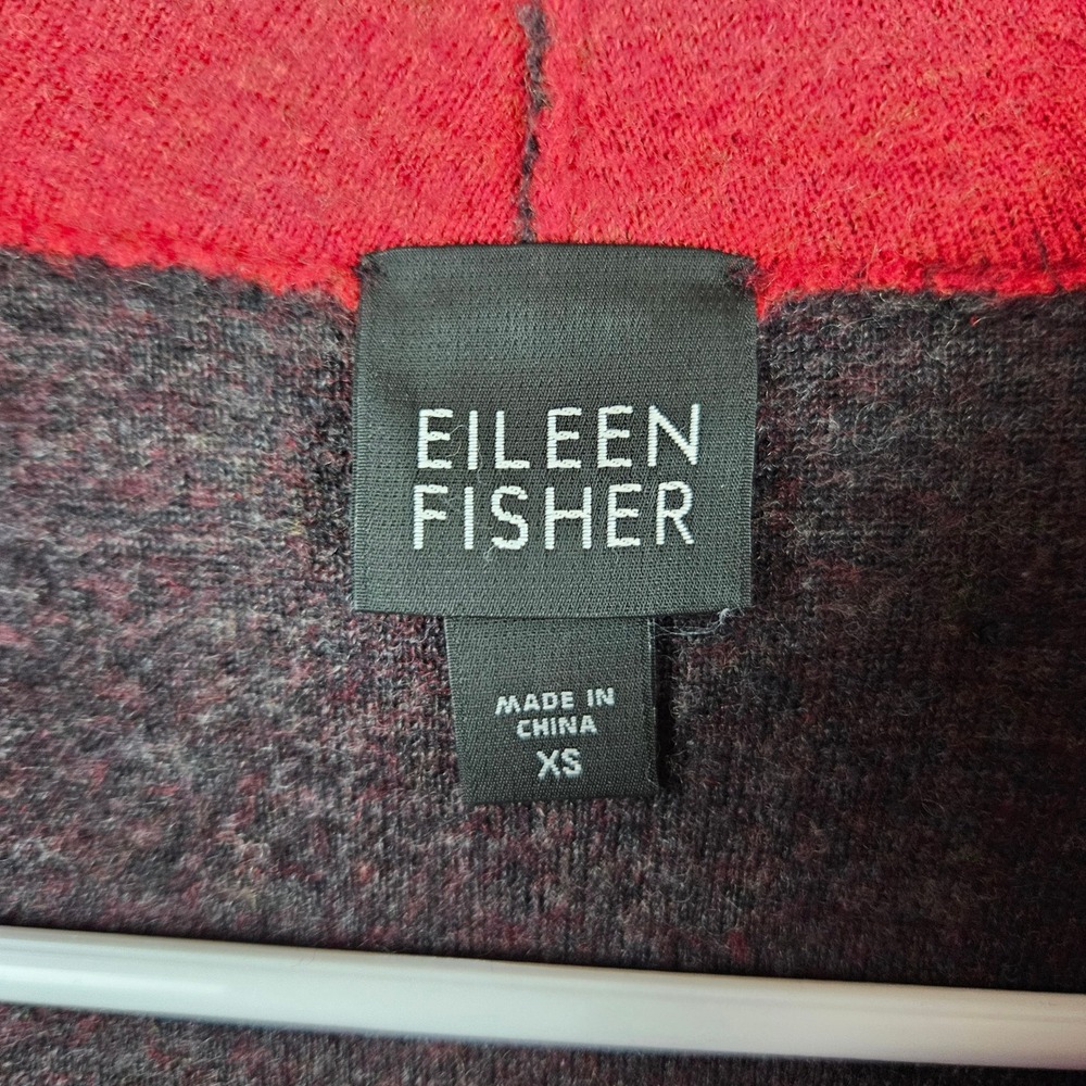 Eileen Fisher Womens XS Red Merino Wool Open Front Mock Neck Cardigan Jacket - Picture 4 of 8